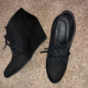 black wedge booties
